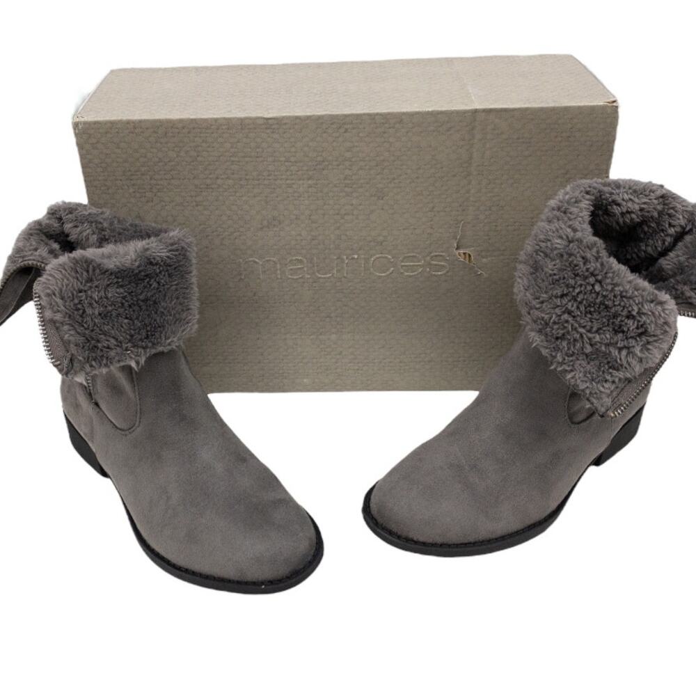 Maurices Regina Sherpa-Lined Fold-Over Ankle Boots Women's 6.5 Gray Cozy Winter